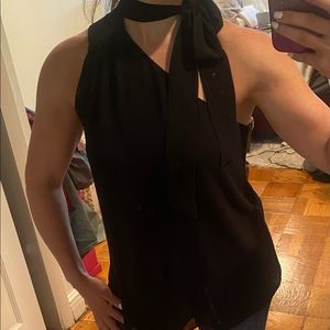 One Shoulder Neck Tie Black Blouse - size S